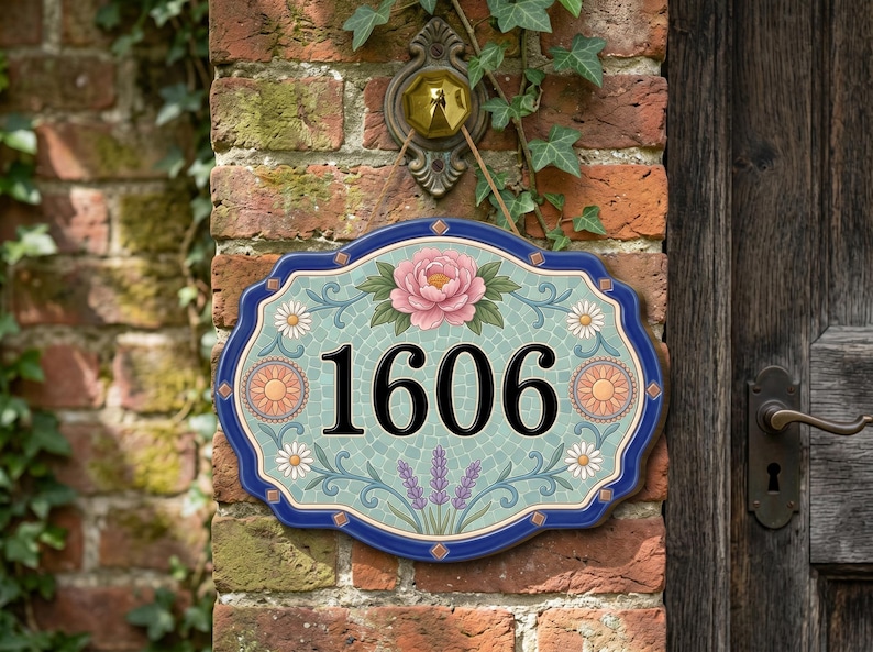 Custom House Number Sign: Personalized Floral Address Plaque, Mosaic ...