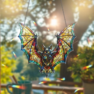 Bat Hologram Ornament, Gothic ACRYLIC Window Hanging Halloween Decor, Colorful Bat Ornament, Spooky Gift for Home or Garden Lovers