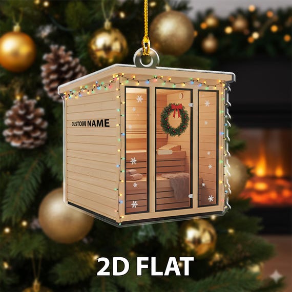Personalized Sauna 2D FLAT Ornament, Custom Wooden Sauna Christmas Tree Decoration, Relaxation Spa Holiday Gift, Wellness Lover Ornament