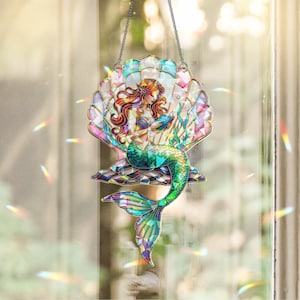 Mermaid Hologram, Mermaid Window Hanging Acrylic Ornament, Mermaid Lover Gift, Mermaid Home Decor, Gift For Her