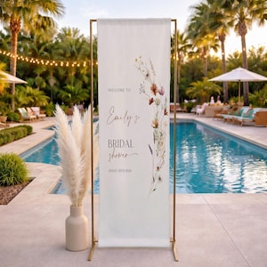 Linen Bridal Shower Banner, Garden Floral Welcome Sign, Boho Wedding Decor image 3