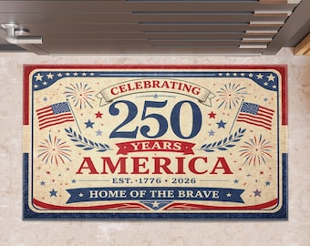 Celebrating 250 Years America Doormat, 1776-2026 Semiquincentennial Welcome Mat, Patriotic Fireworks Home Decor, USA Anniversary Front Porch