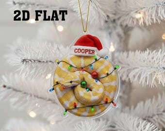 Personalized Snake 2D FLAT Ornament Custom Albino Python Reptile Christmas Tree Decoration Acrylic Holiday Gift with Santa Hat, Pet Ornament