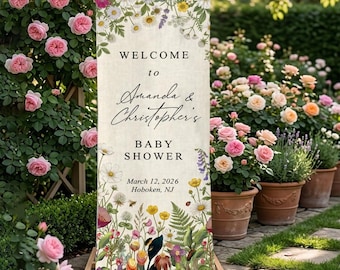Floral Garden Linen Baby Shower Welcome Sign, Personalized Decor