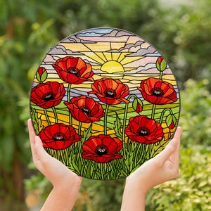 Poppy Flowers Suncatcher, Poppy Stained Glass Home Decor, Sunset Floral Garden Decor, Poppy Flower Lover Gifts