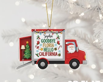 Personalized Moving Truck 2D FLAT Christmas Ornament, Custom Goodbye Hello State Xmas Decor, New Home Gift, Relocation Holiday Keepsake