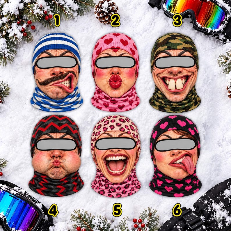 Funny Face Ski Mask, Novelty 3D Face Balaclava, Crazy Expression Winter ...