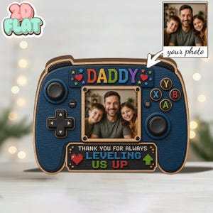 Regalo personalizzato per papà con foto, blocco di legno per papà gamer, regalo personalizzato per la festa del papà, cornice portafoto con controller da gioco, regalo per papà