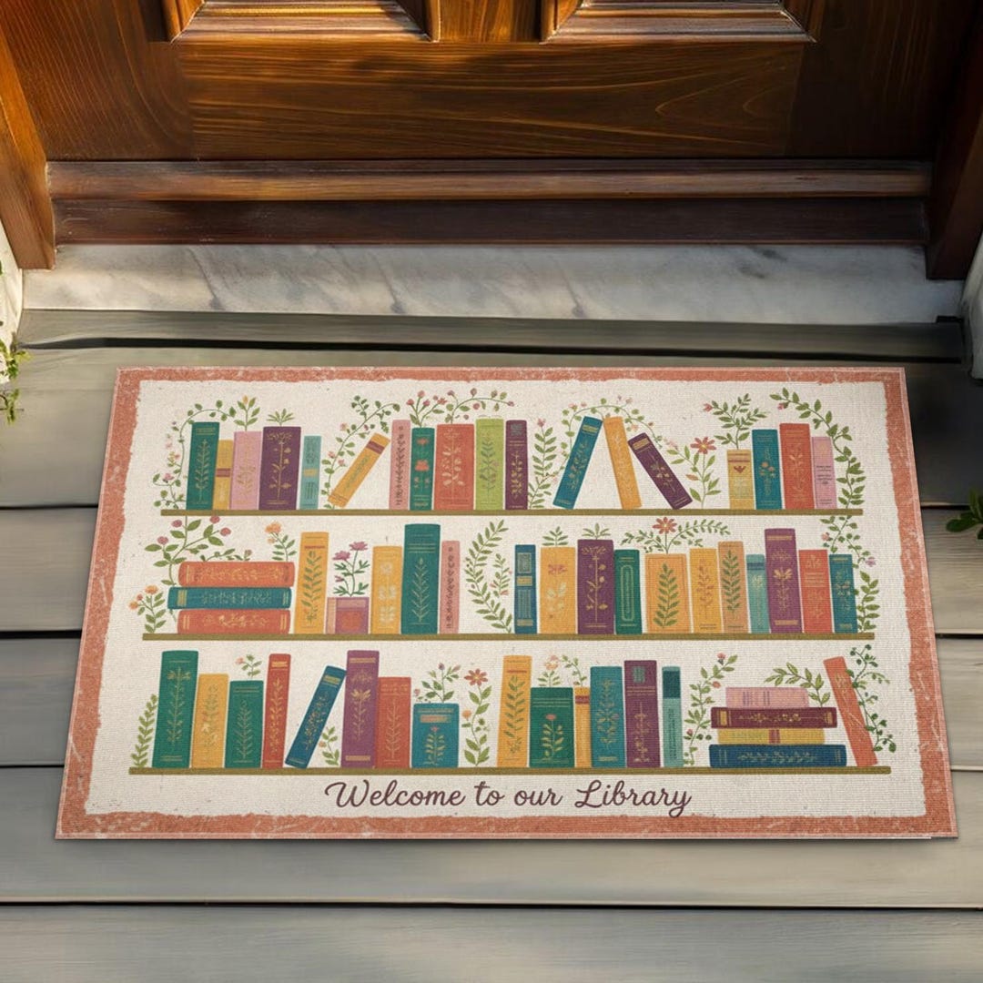 Literary Rug Bookshelf Doormat, Book Lover Welcome Mat, Literary Entryway Rug - Etsy