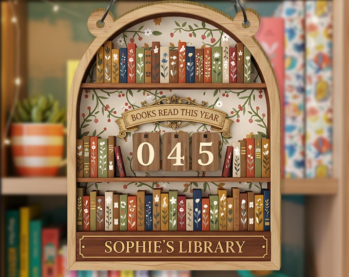 Vintage Book Tracker Sign, Personalized Reading Tracker, Library Decor, Book Lover Gift, Books Read This Year Counter, Reading Lover Gift