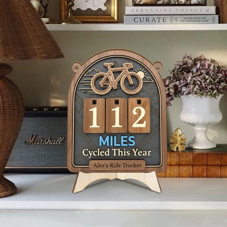 Miles Cycled This Year Tracker Sign, Custom Miles Ridden Board, Personalized Biker Gift, Yearly Ride Tracker for Cyclists and Fitness Lovers