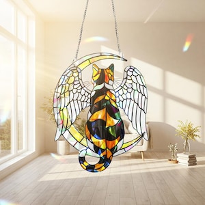 Calico Angel Cat ACRYLIC Suncatcher, Acrylic Holographic Window Hanging, Memorial Pet Decor, Calico cat Memorial Gift, Cat Mom Gift