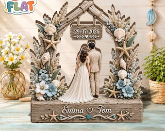 Bloque de madera personalizado para boda en la playa, recuerdo para pareja costera, regalo de aniversario personalizado