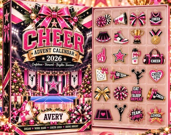 Personalized Cheer Advent Calendar, 24 Day Cheerleading Christmas Countdown with Charms