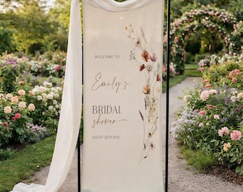 Linen Bridal Shower Banner, Garden Floral Welcome Sign, Boho Wedding Decor
