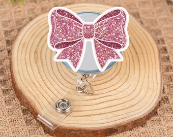 Glitter Bow Badge Reel, einziehbarer Ausweishalter