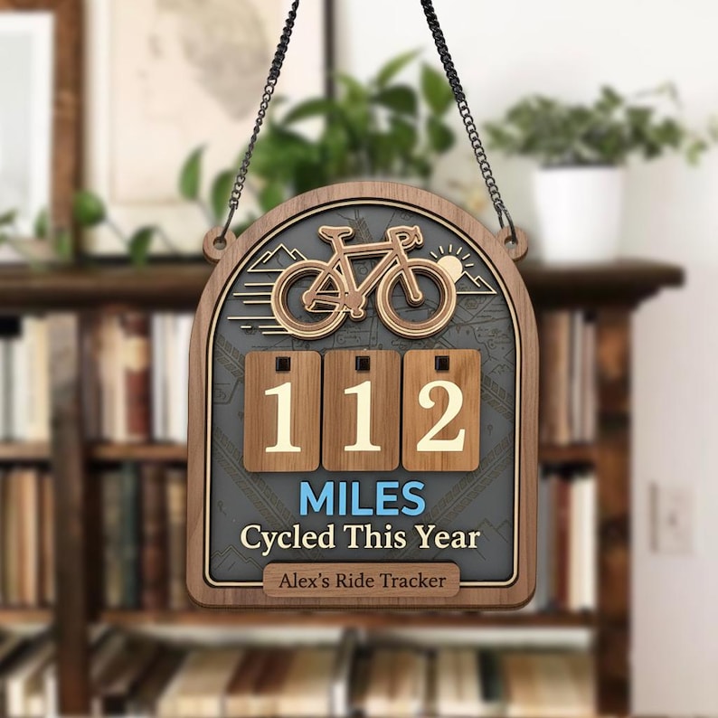 Miles Cycled This Year Tracker Sign, Custom Miles Ridden Board, Personalized Biker Gift, Yearly Ride Tracker for Cyclists and Fitness Lovers