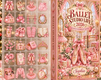 Calendario dell'Avvento di danza classica personalizzato 2026, scatola a sorpresa natalizia a tema ballerina, conto alla rovescia di 24 giorni per la danza.
