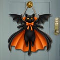 Halloween Black Cat Vampire Bat Wooden Sign, Gothic Wall Decor