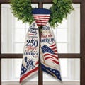 Patriotic Wreath Sash, Personalized Family Name Door Wreath Bow, 1776-2026 USA 250 Years Decoration