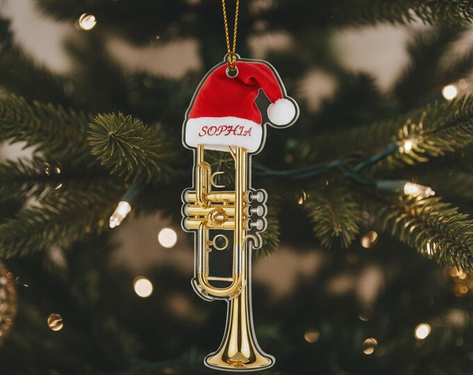 Personalized Trumpet 2D FLAT Christmas Ornament, Musician Holiday Tree Decor, Custom Brass Band Xmas Gift, Jazz Instrument Decoration