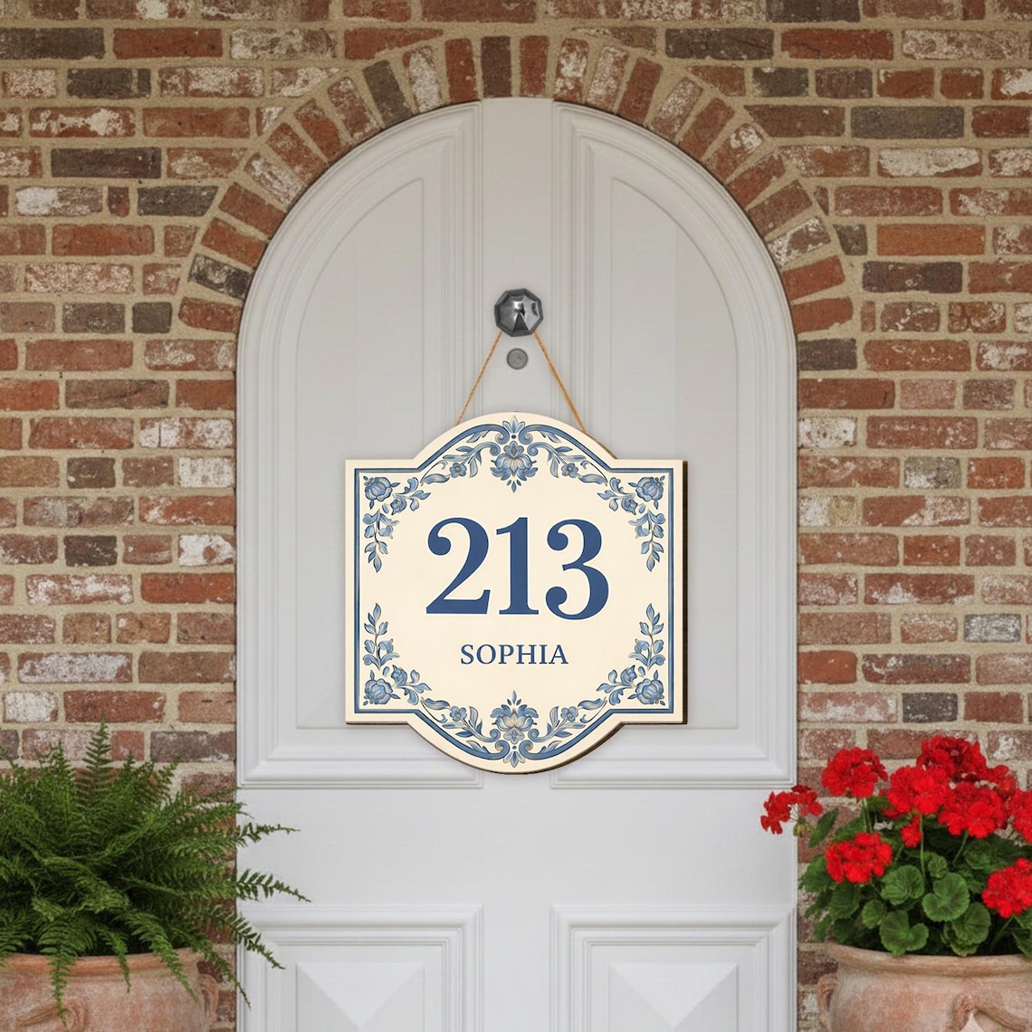 Address/number Decoration Personalized Wooden House Number Sign, Floral Blue Address Plaque ...
