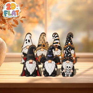 Halloween Gnome Wooden Block, Witch Ghost Skeleton Spooky Shelf Decor