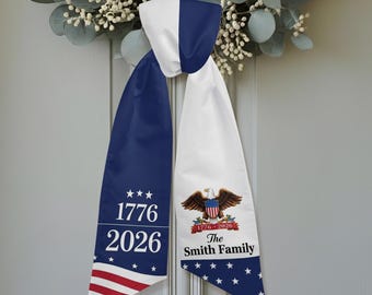 Corona personalizada de Estados Unidos de 250 dólares, decoración patriótica para puerta, lazo rojo, blanco y azul.