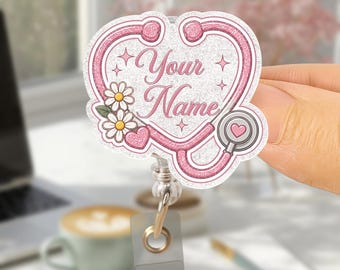 Gepersonaliseerde badgehaspel met hartstethoscoop, aangepaste naam verpleegster-ID-houder