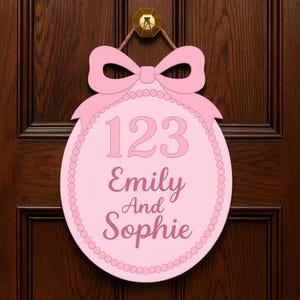 Pink Dorm Door Sign, Personalized Roommate Name Plaque, Custom Bow Room Number Decor, Cute College Door Hanger, Girl Dorm Gift