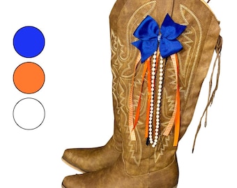Florida College Game Day Boot Bows: Blue & Orange College Colors