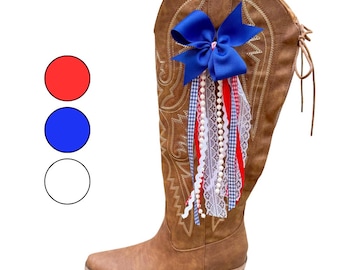 Mississippi Game Day Boot Bows: Red, Blue & White College Colors