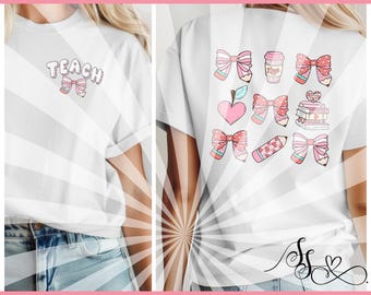 Coquette Valentine Teacher PNG: Design de camiseta moderno (Download digital)