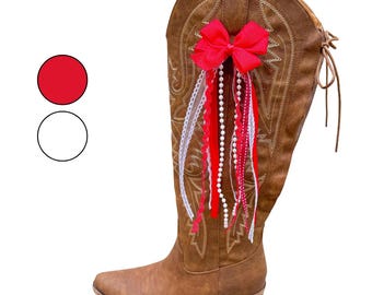 Alabama Game Day Boot Bows: Crimson & White College Colors
