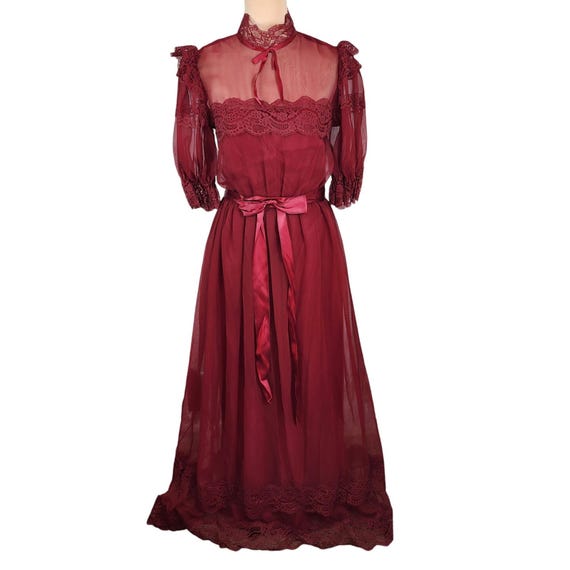 dance all evening burgundy lace maxi dress Vtg Allure Alfred Angelo Victorian Fairy Coquette Lianna burgundy