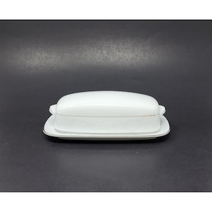 Vtg Noritake Japan Ranier Porcelain Covered Butter Dish White Floral Platinum