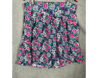 Vintage Gitano Shorts Women 18W Pink Purple Floral Elastic Waist Pleated Retro