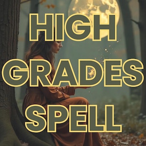 Pode incluir: Uma mulher em um cenário de floresta com um brilho mágico ao redor de suas mãos. O texto "HIGH GRADES SPELL" está sobreposto à imagem.