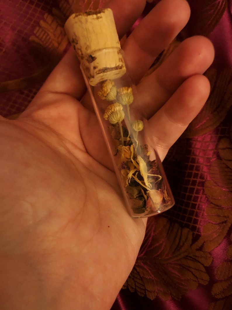 Love Luck Happiness Luck Oddity Curiosity Curio Cabinet Witches Vial Tiny Yellow Bouquet