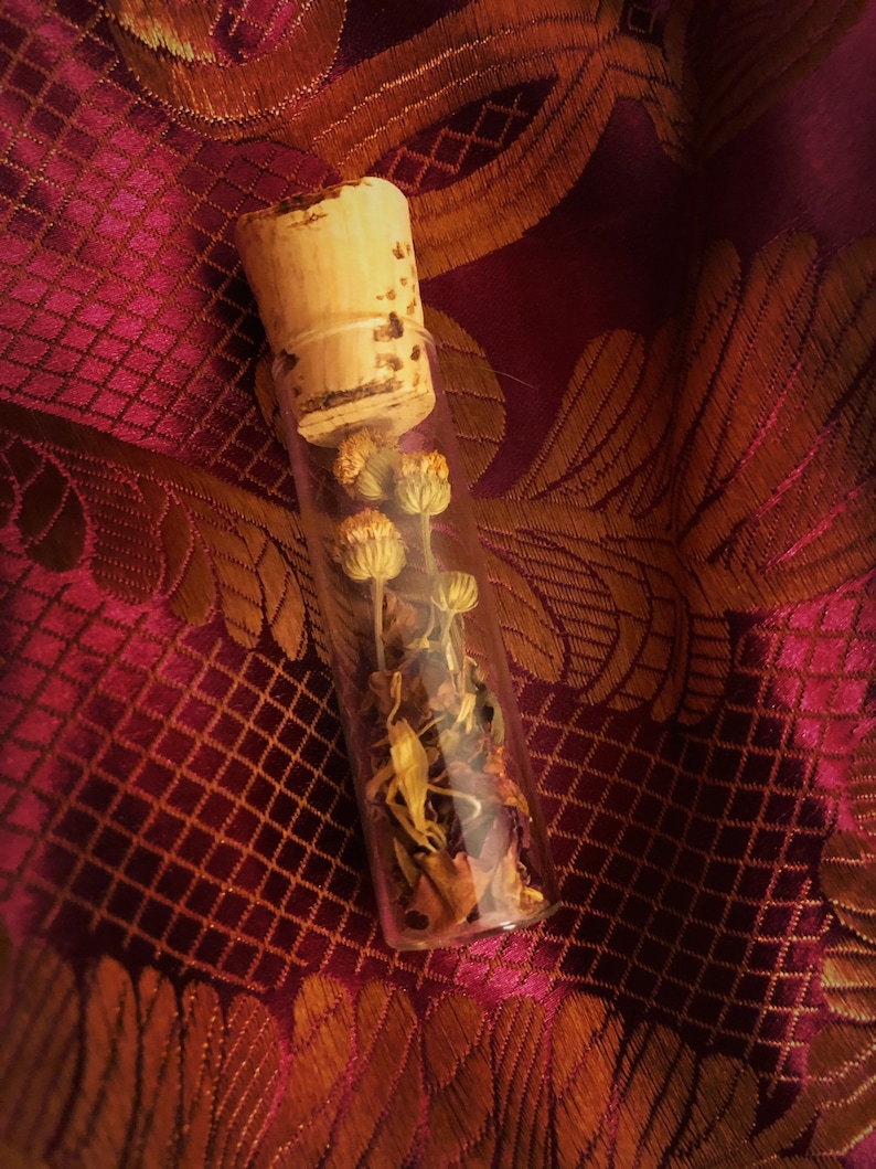 Love Luck Happiness Luck Oddity Curiosity Curio Cabinet Witches Vial Tiny Yellow Bouquet