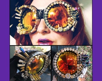 Geode Quartz Goggles: Unisex Steampunk Post Apocalyptic Goggles for Wasteland Weekend Burning Man Festivals Raves with FREE SHIPPING