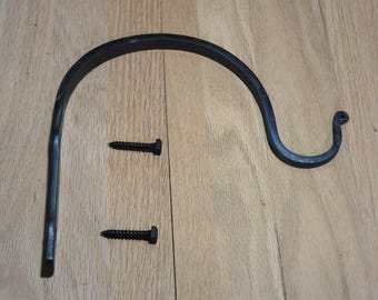 Hand Forged Plant/Lantern Hook: Beeswax Finish, Mounting Hardware Included