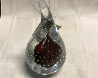 Adam Jablonski Teardrop Paperweight Red Centre Controlled Bubbles 1990s