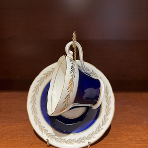 Vintage Aynsley Cobalt Blue and Gold Teacup and Saucer 1939
