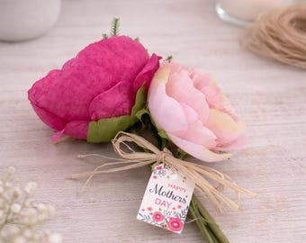 Ramo de peonías artificiales rosas hecho a mano: recuerdo del Día de la Madre