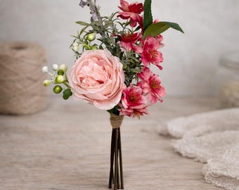 Ramo de flores artificiales rosas personalizado, recuerdo, regalo botánico hecho a mano