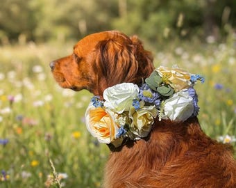 Elegante collar de flores de seda para perro / Atuendo para portador de anillos de boda, fiesta o evento