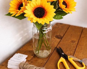 Ramo de 6 tallos de girasol artificiales / Arreglo floral primaveral