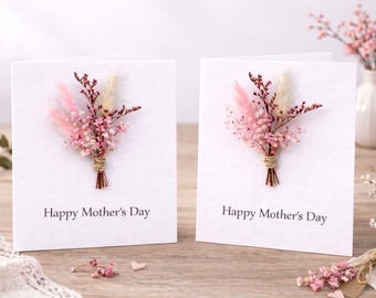 2 tarjetas personalizadas para el Día de la Madre, recuerdo de ramilletes de flores rosas secas hechos a mano