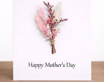 Tarjeta personalizada para el Día de la Madre, recuerdo de ramo de flores rosas secas hecho a mano